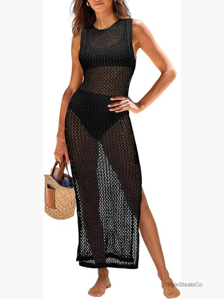 Sleeveless Hollow Knit Crochet Beach Dress Cover Up